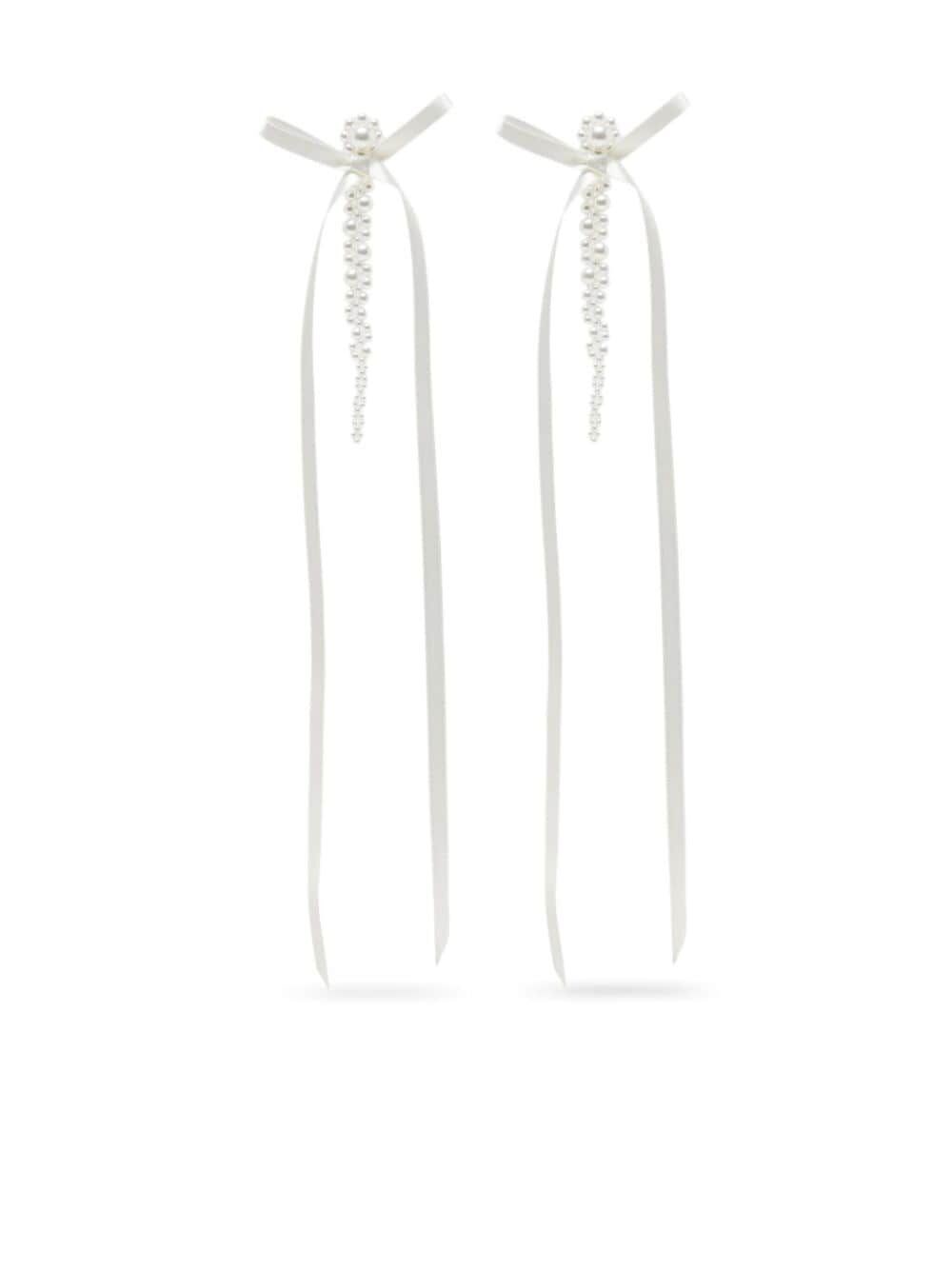 Simone Rocha Bow Ribbon Drip Earrings In White