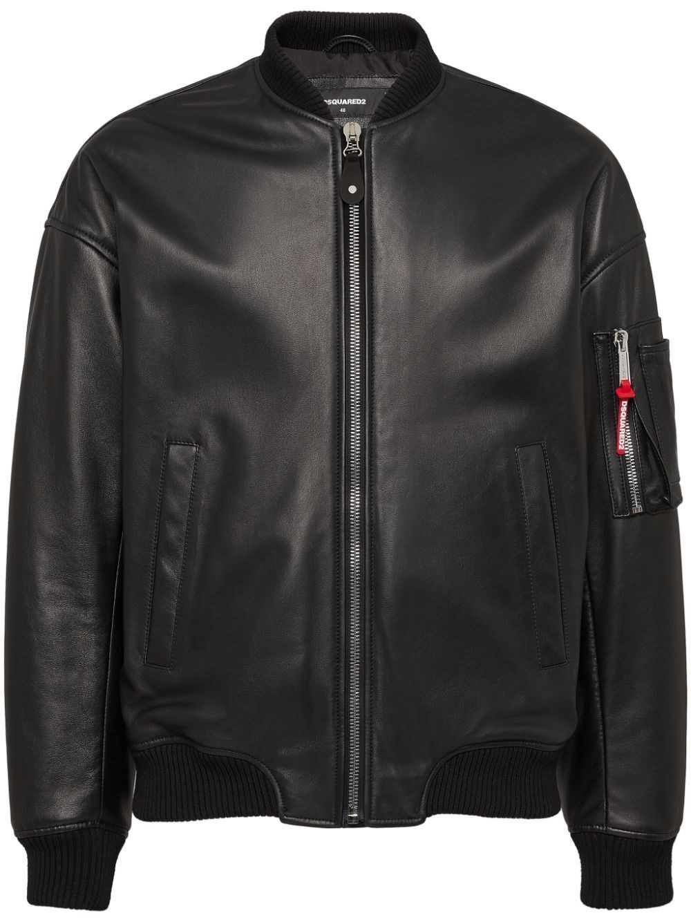 Dsquared2 Black Lambskin Jacket With Ribbed Collar In Black