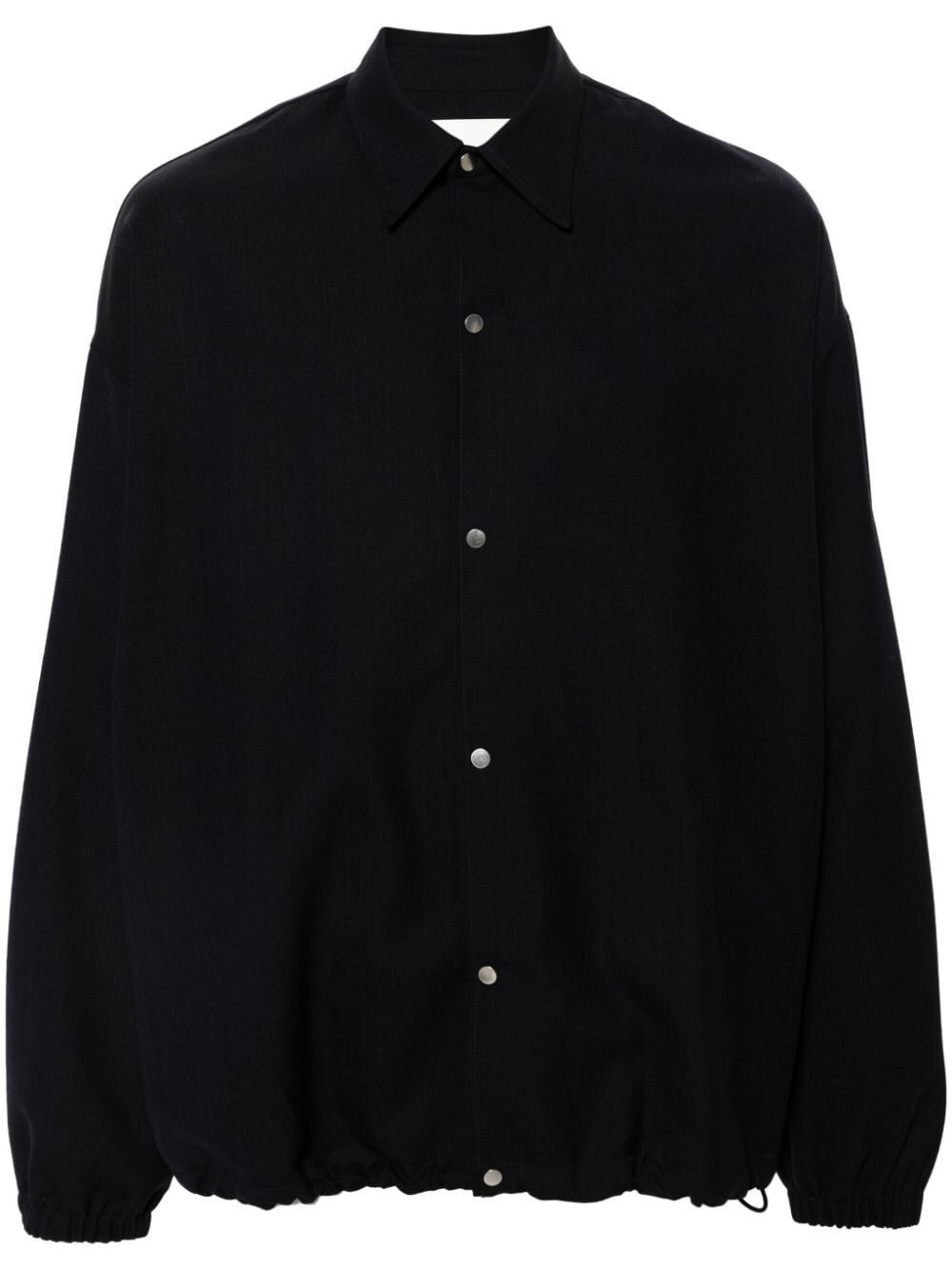 Studio Nicholson Wool Shirt With Collared Design And Elasticated Hem In Black
