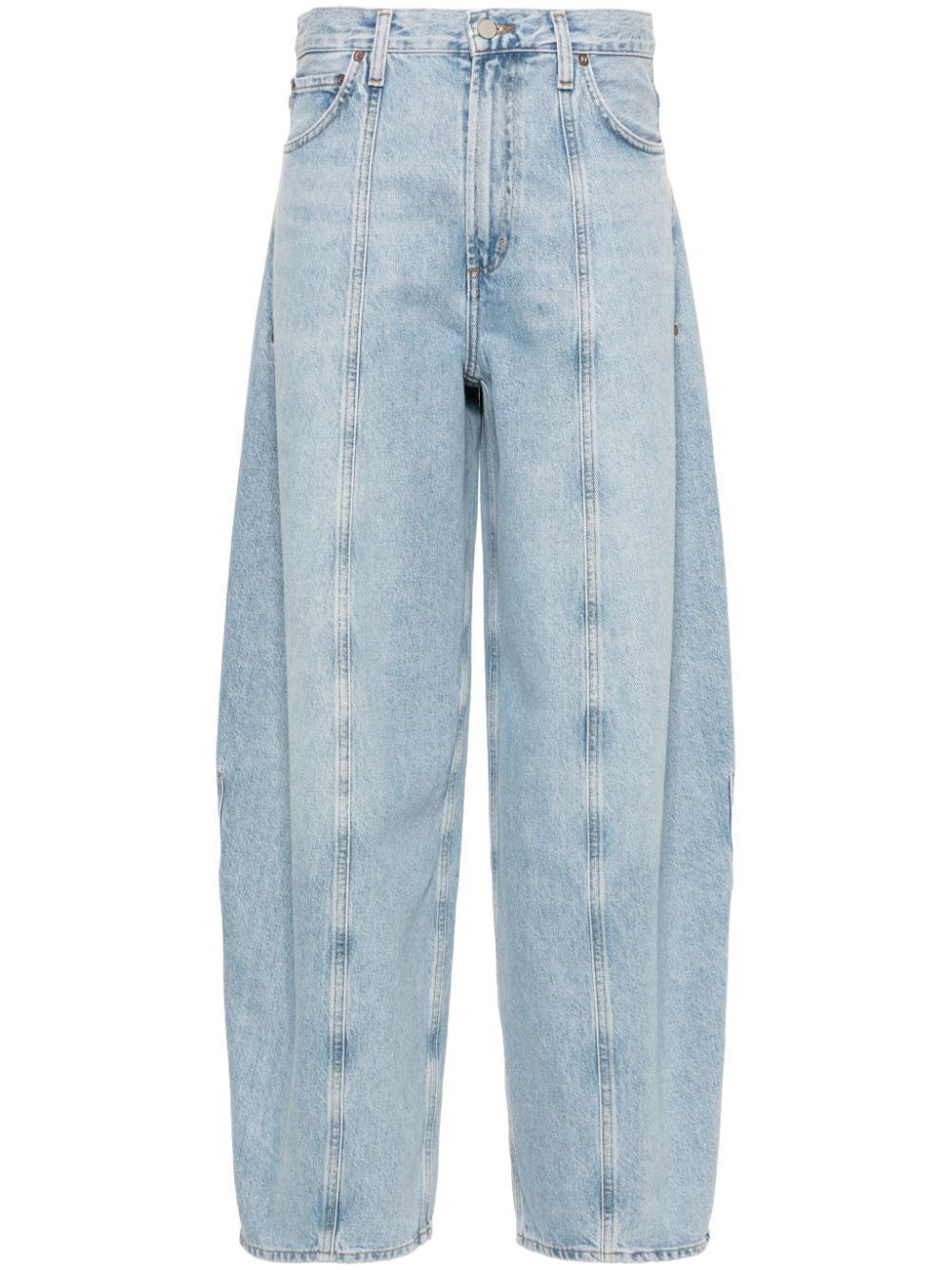 Agolde Luna Pieced High Waist Raw Hem Barrel Jeans In Blue