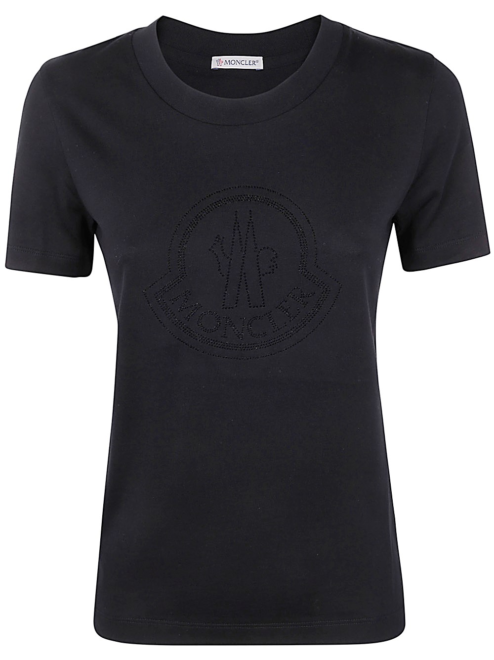 Moncler Women Black T-shirt With Rhinestone Logo In Cotton Woman In Black