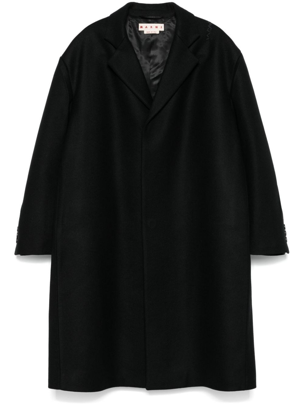 Marni Black Wool Coat With Oversized Silhouette And Design In Black  