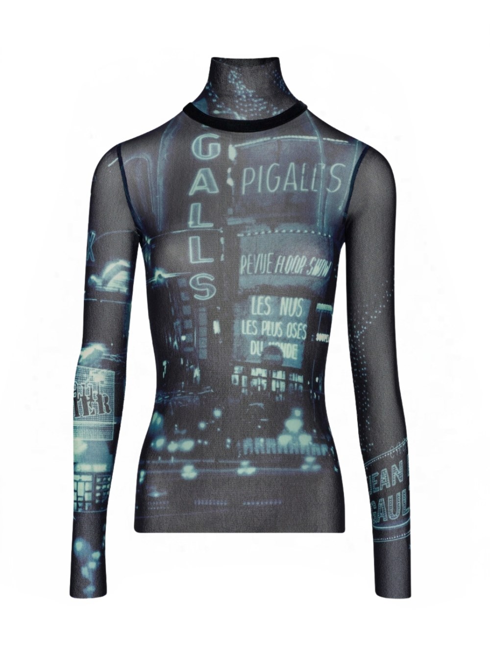 Jean Paul Gaultier Tulle Turtleneck Top In Blue