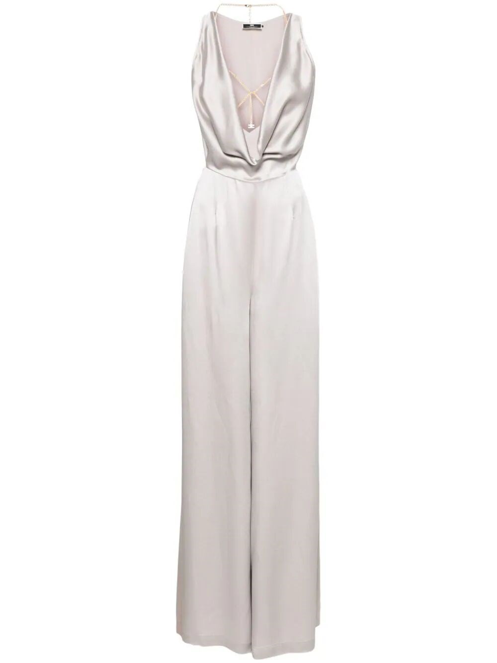 Elisabetta Franchi Body-chain Crepe Jumpsuit In Gray