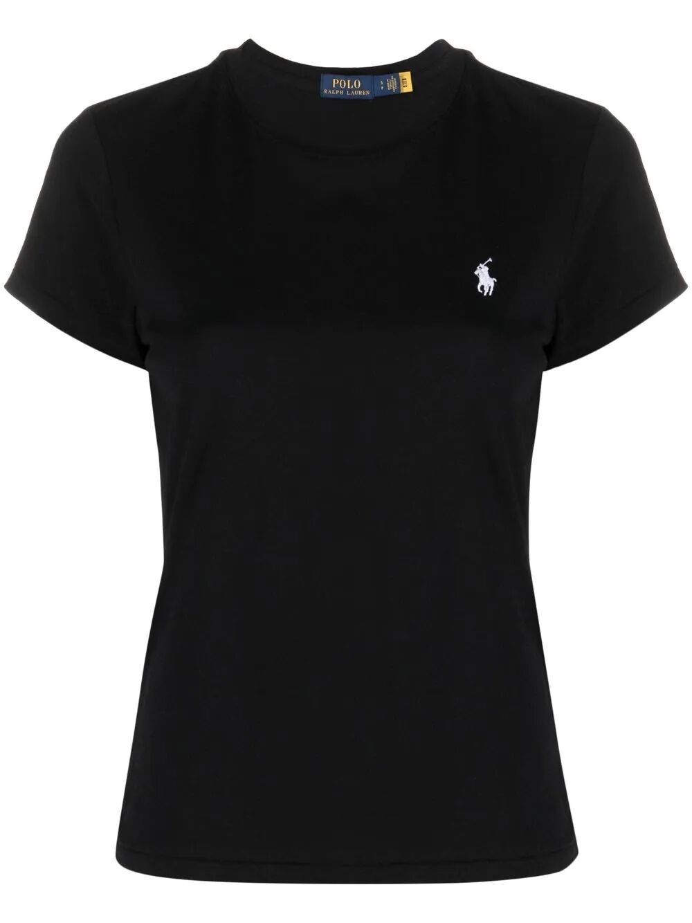 Polo Ralph Lauren Black Crewneck T-shirt With Contrasting Logo Embrodery In Black