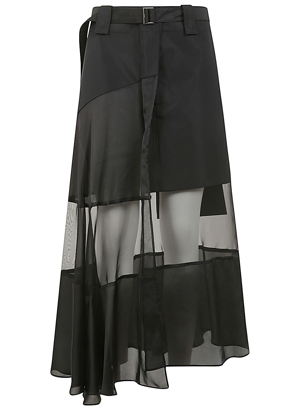 Sacai Pleated Panelled Midi Skirt In Black  