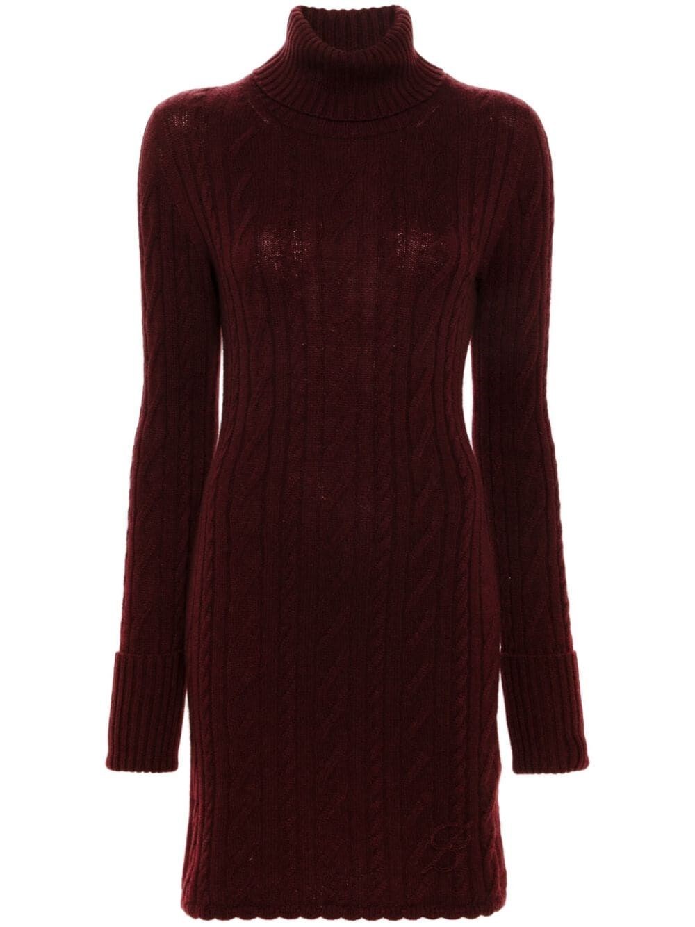 Blumarine Roll-neck Cable-knit Minidress In Pink