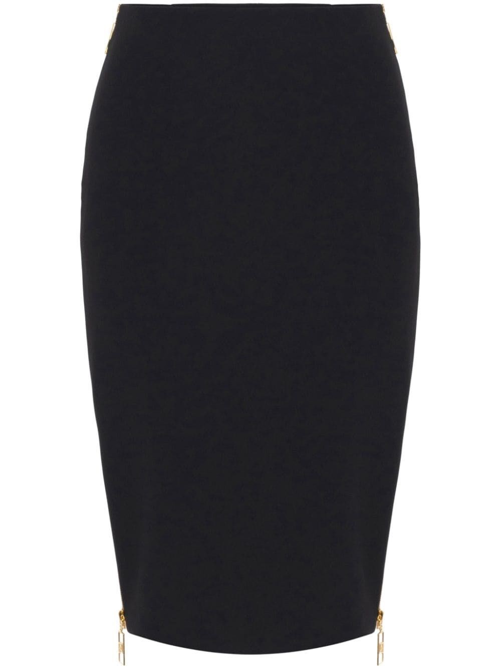 Elisabetta Franchi Knee-length Black Skirt With Gold Zipper Accents In Black