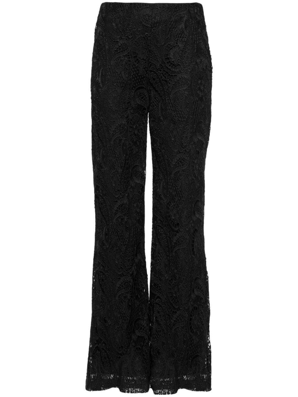 Twinset Palazzo Trousers In Macrame Lace In Black  