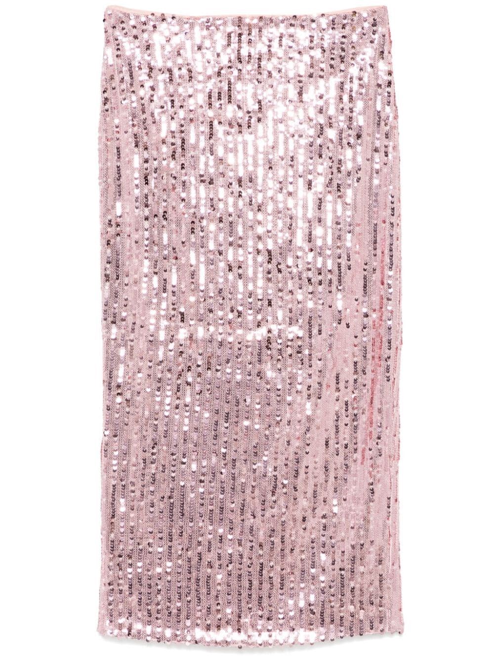 Rotate Birger Christensen Sequins Pencil Midi Skirt In Pink