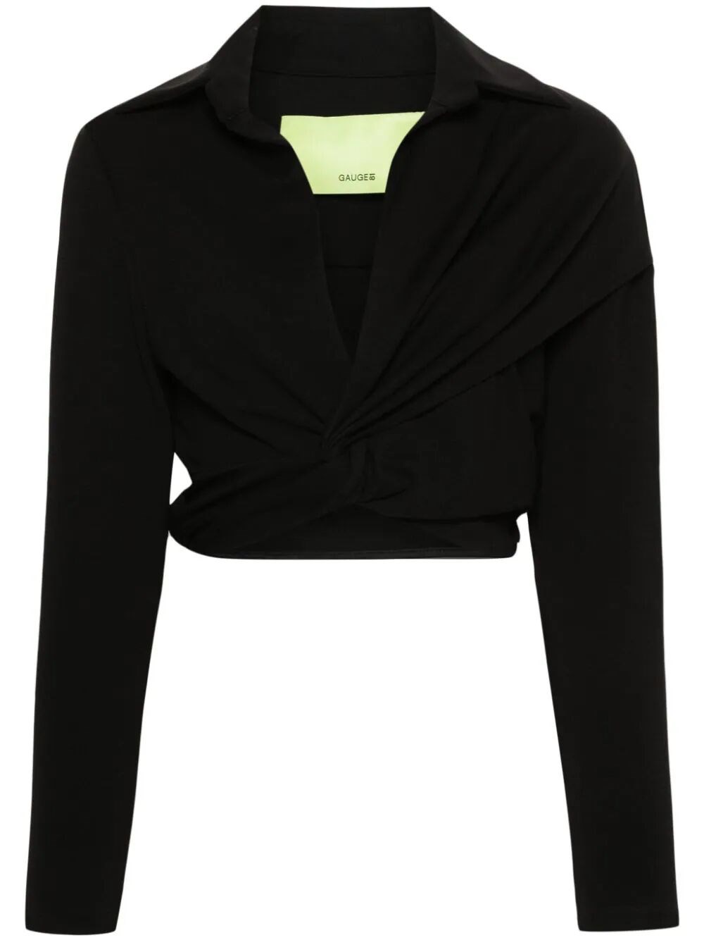Gauge81 Cropped Twist Front Shirt With Long Sleeves In Black  