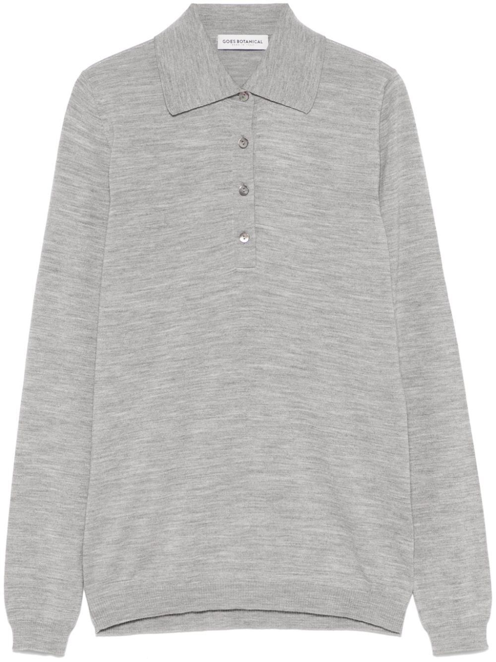 Goes Botanical Long Sleeves Merinos Extrafine Super 140`s Polo Sweater In Gray