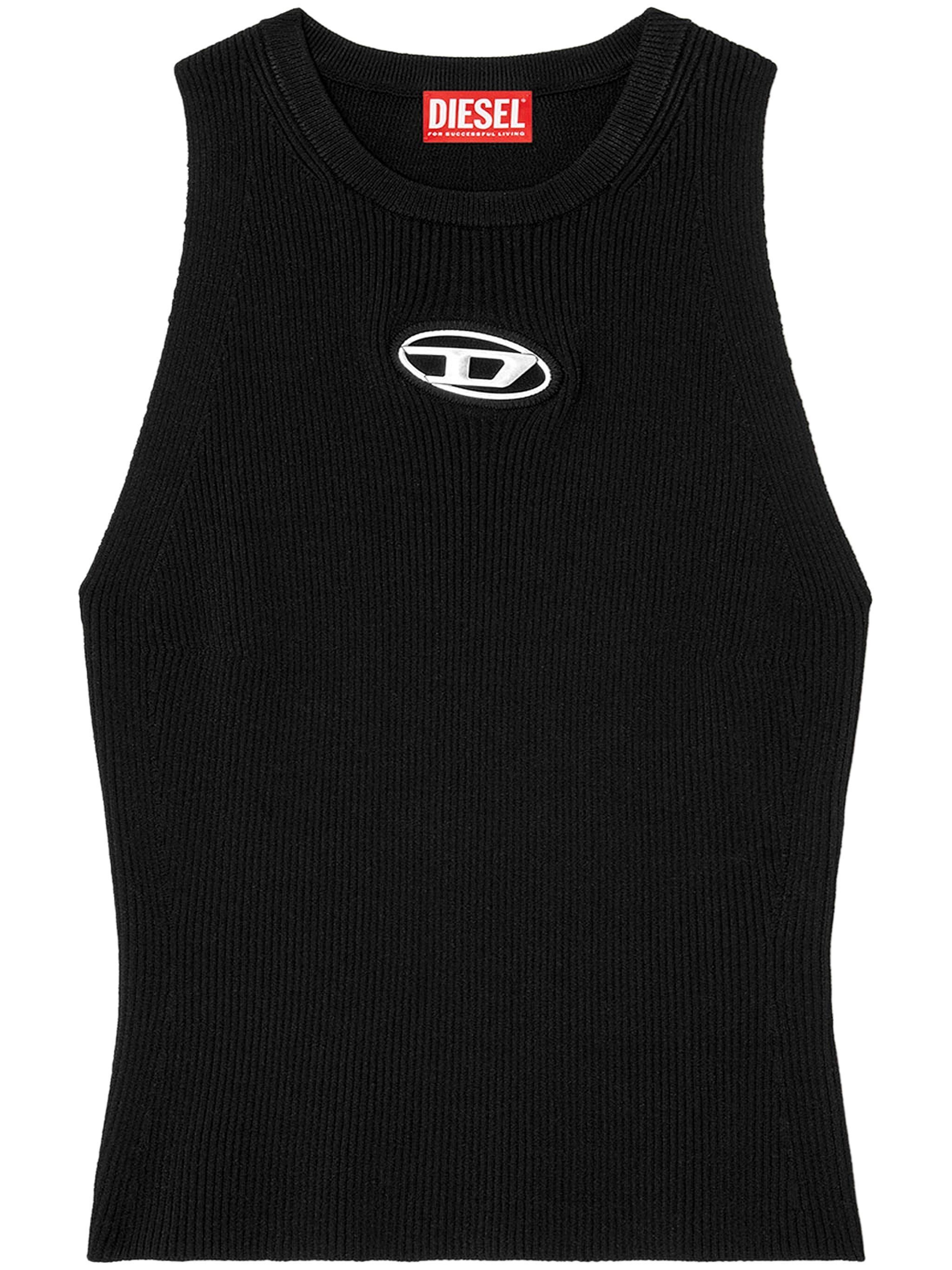 Diesel 'm-caddix' Black Top With Oval D Logo Plaque On The Front