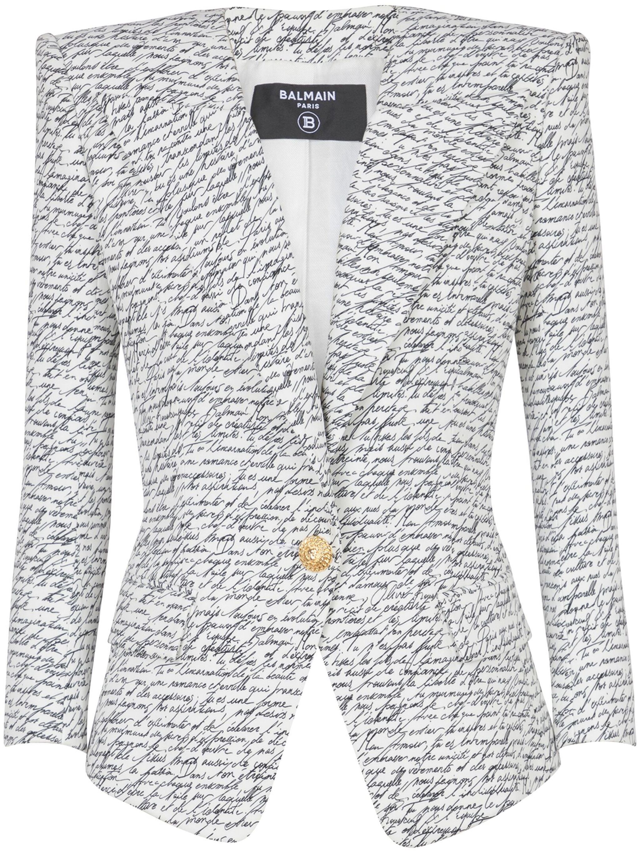 Balmain Tailored Script Print Blazer In White
