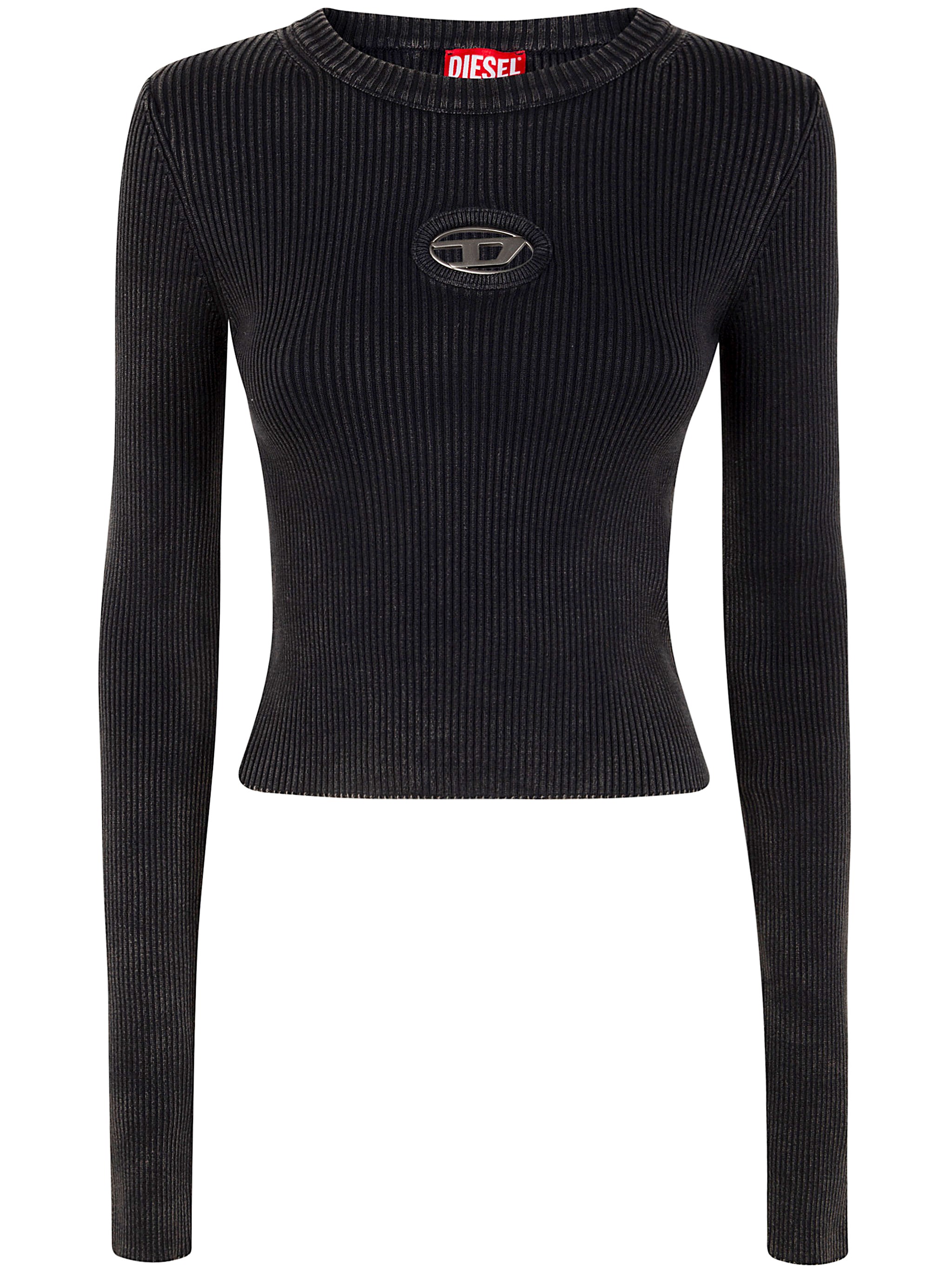 Diesel M-anchor-a Rib Knit Cropped Sweater In Black
