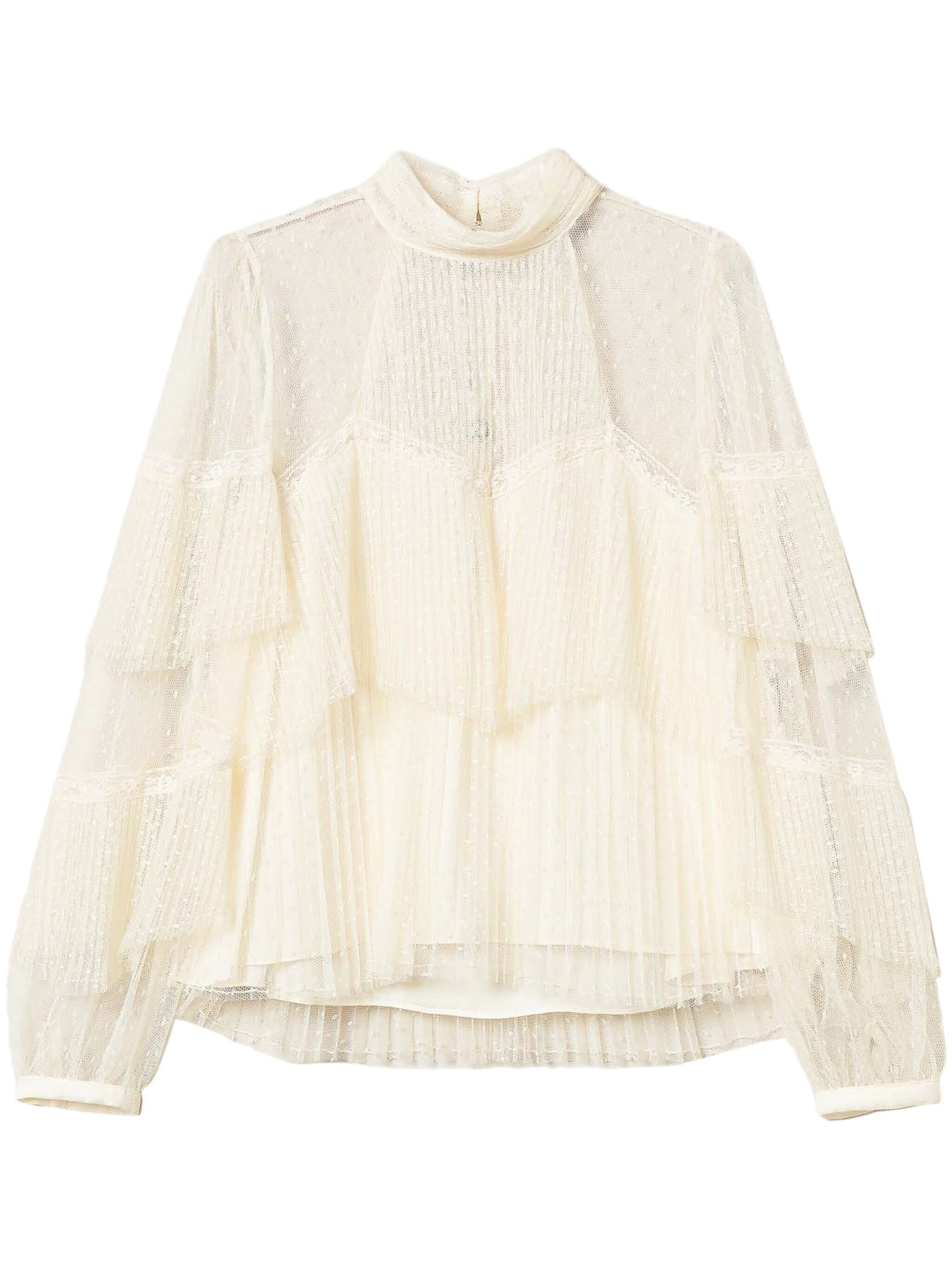 Twinset Pleated Tulle Blouse In White