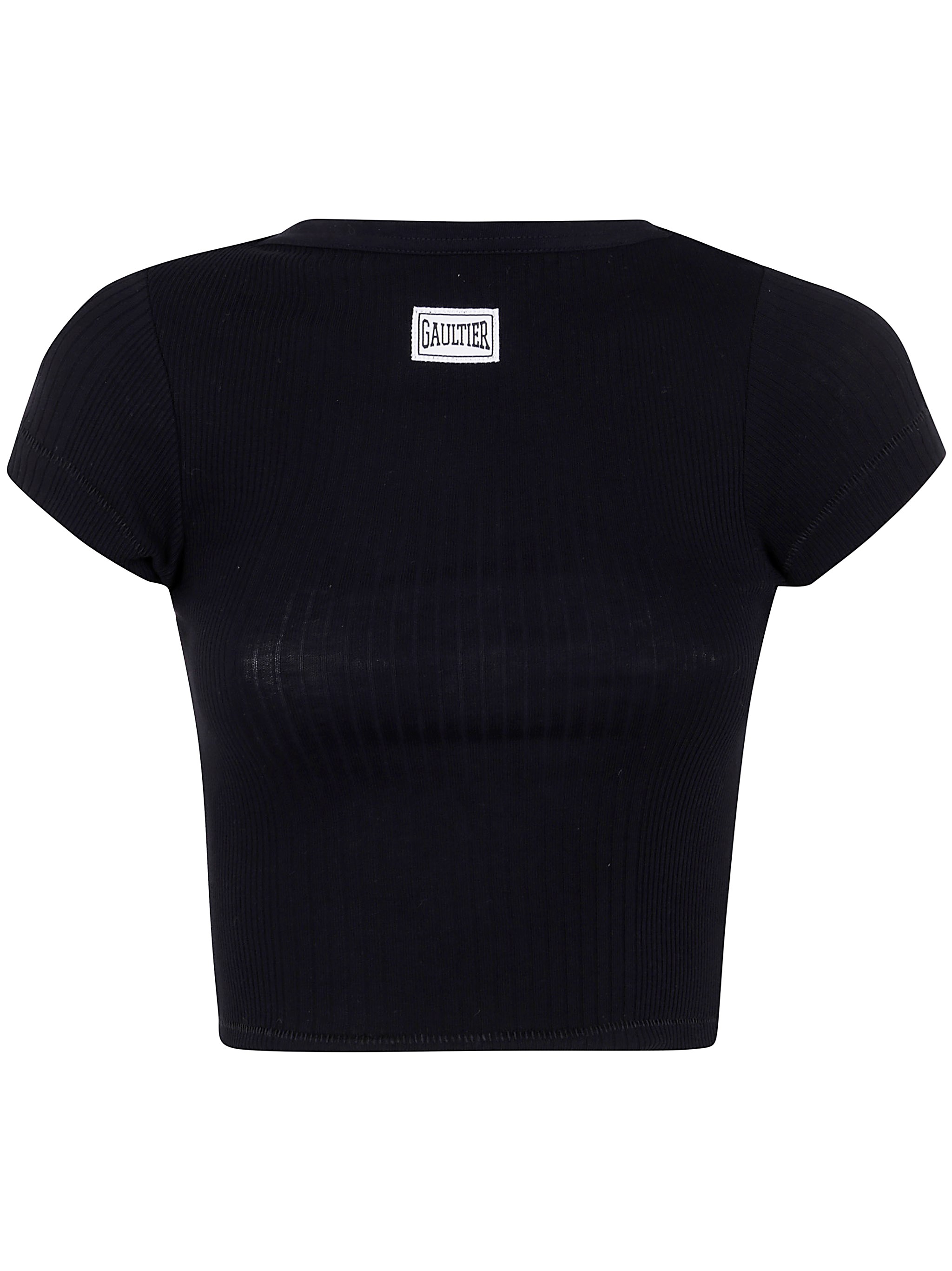 Jean Paul Gaultier Crop Baby Tee With ''gaultier'' Patch In Black  