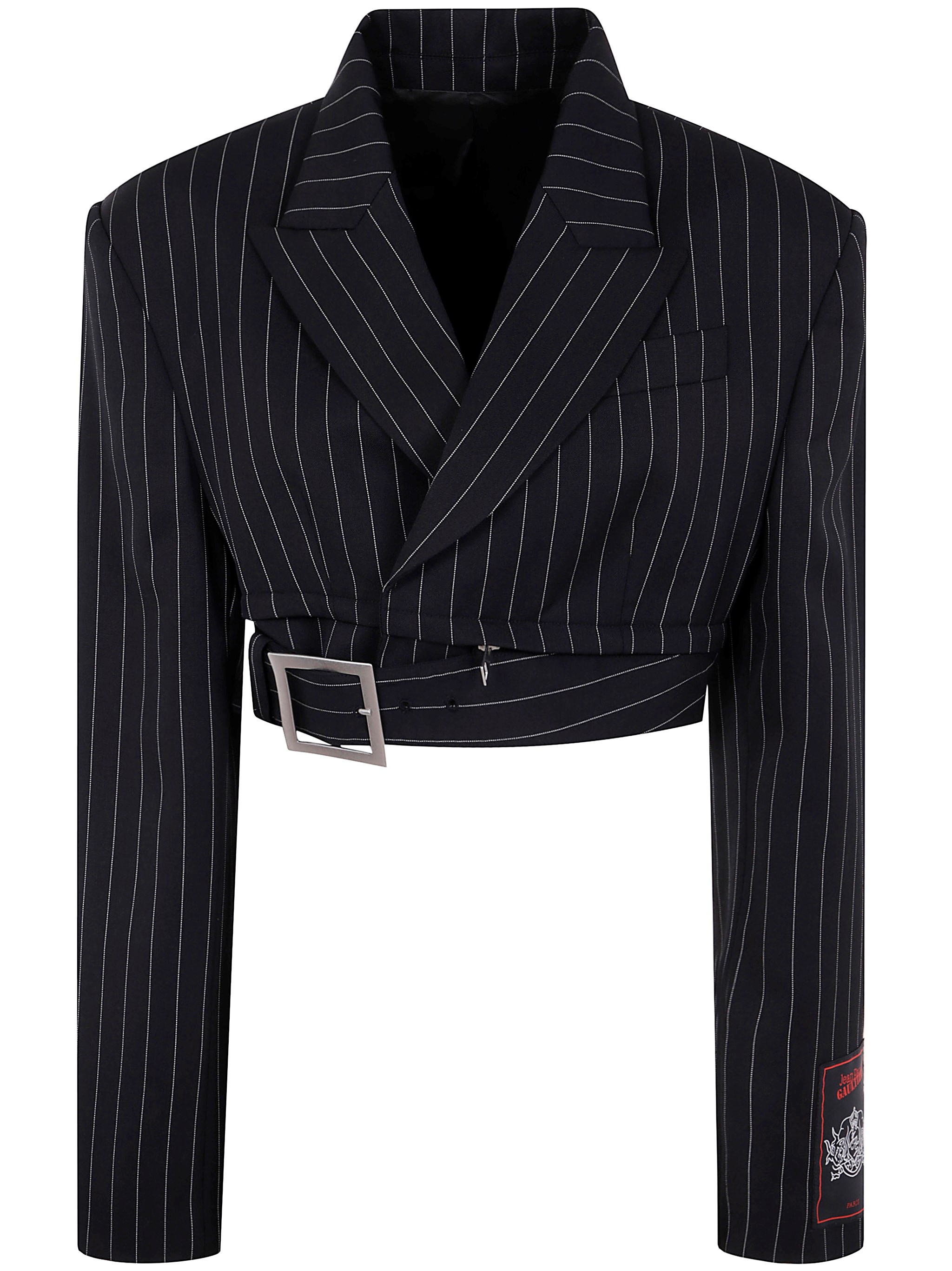 Jean Paul Gaultier Tailored Pinstripe Wool Cropped Jacket In Black  