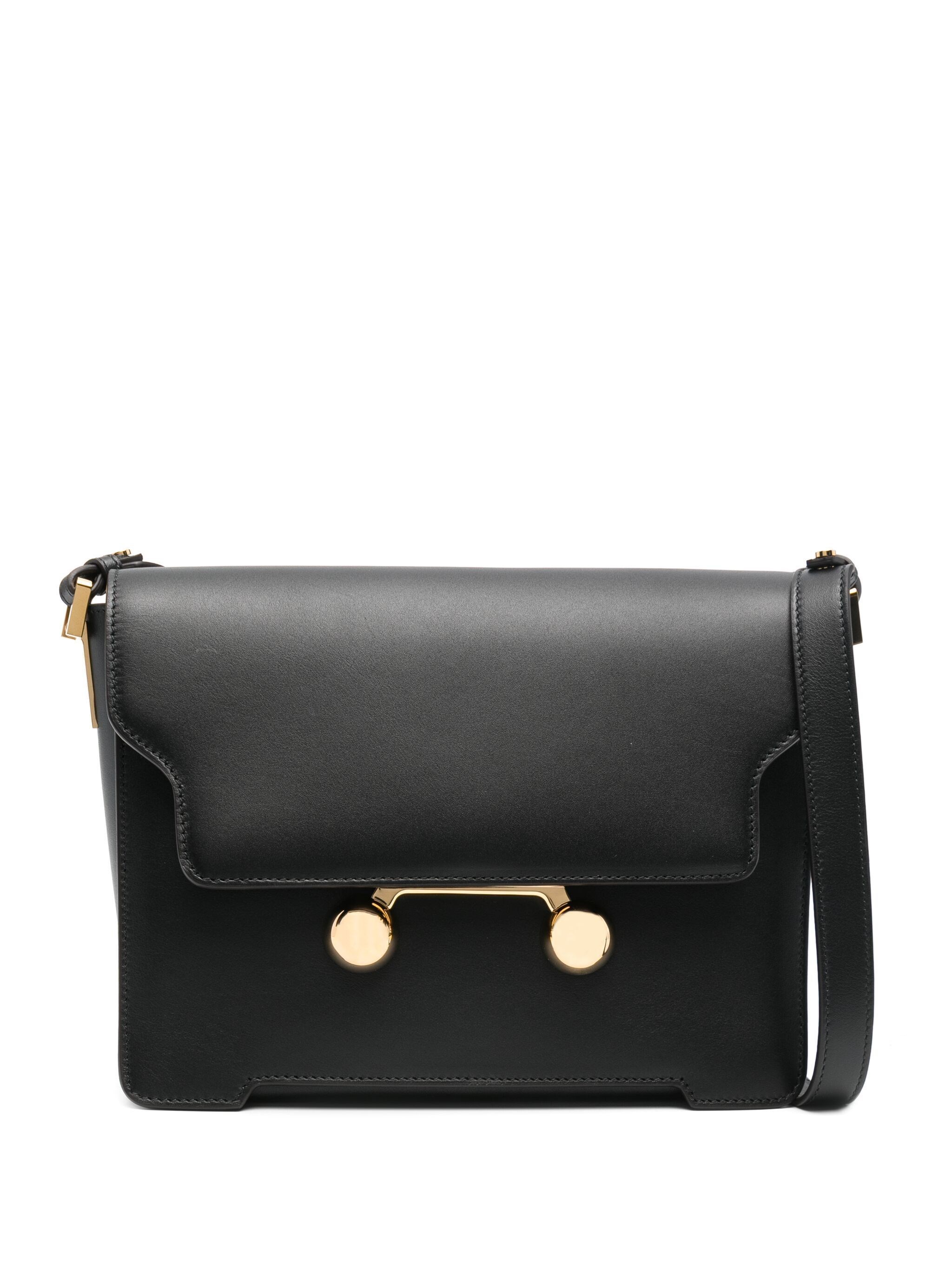 Marni Sleek Rectangular Black Crossbody Bag With Gold-tone Metal Closure In Black