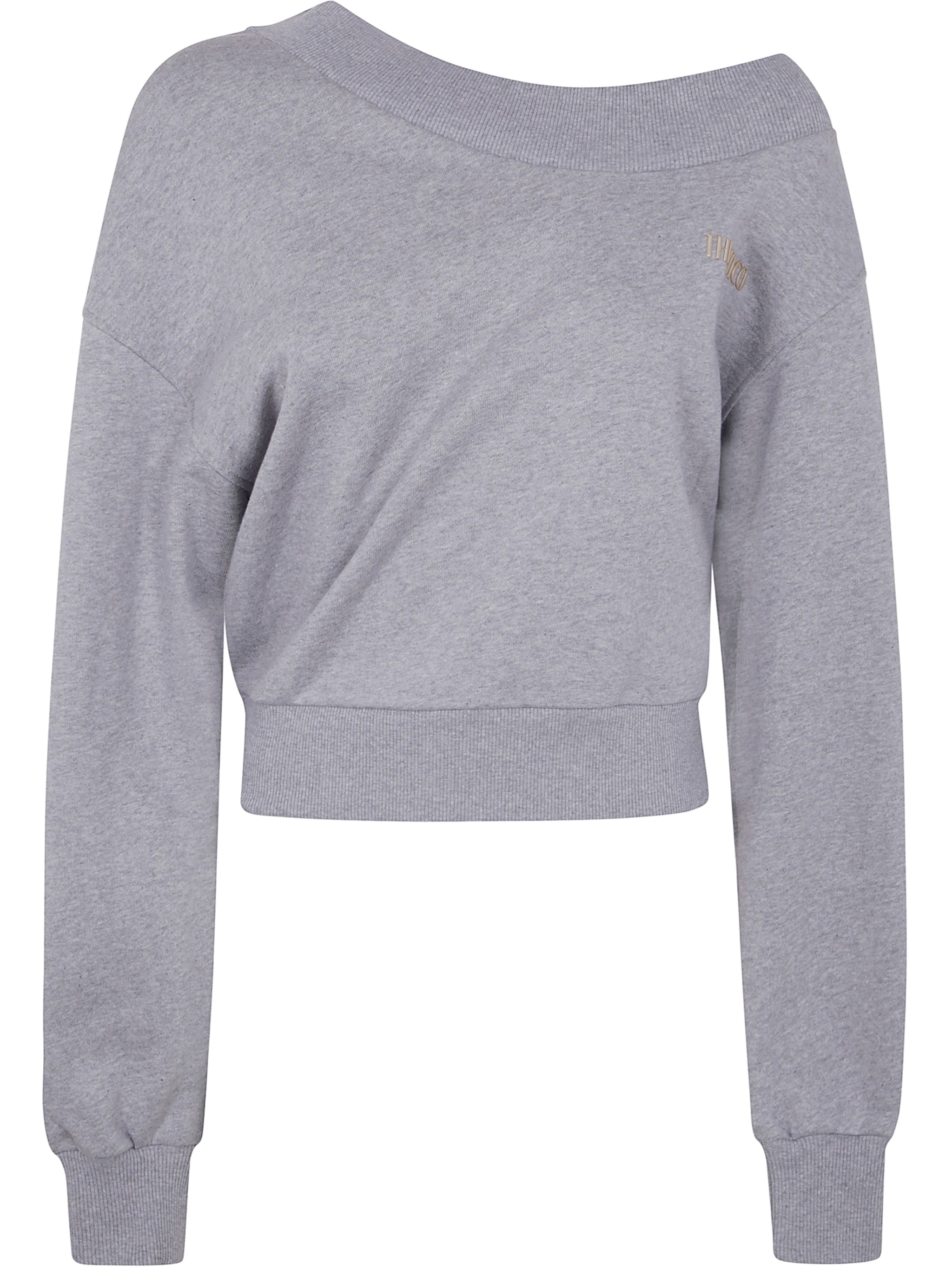 Attico Logo Sweatshirt With Crossed Neckline And Open Back In Gray
