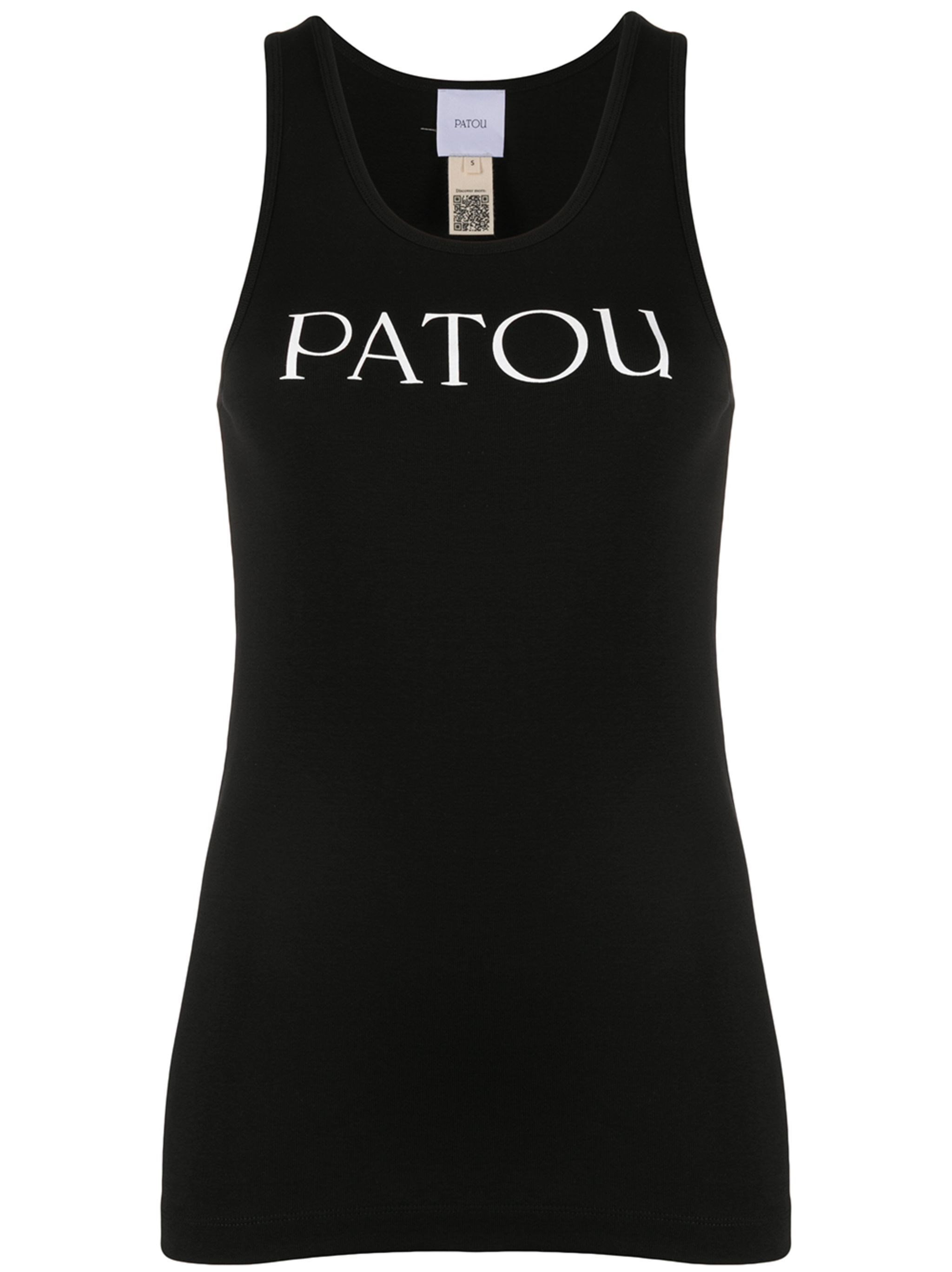 Patou Black Cotton Scoop Neck Logo Tank Top