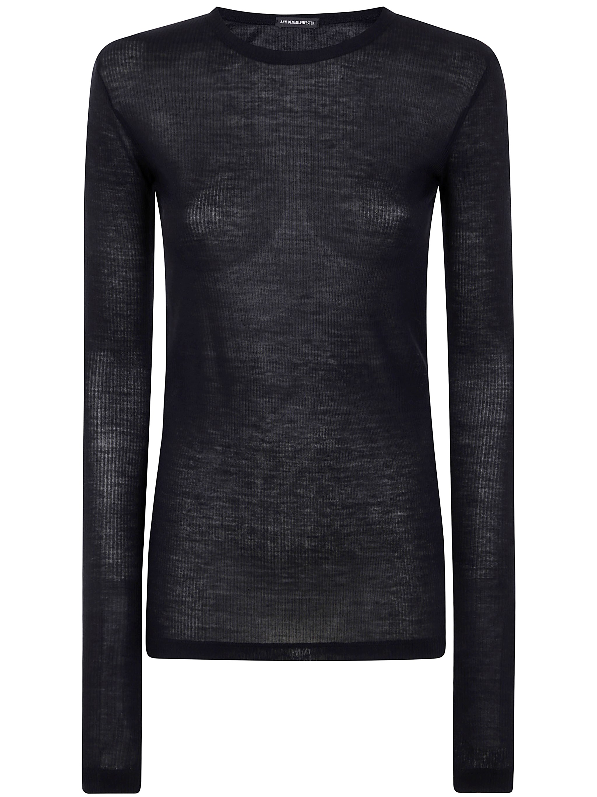 Ann Demeulemeester Fiene Long Sleeve T-shirt In Cotton Rib Jersey In Black