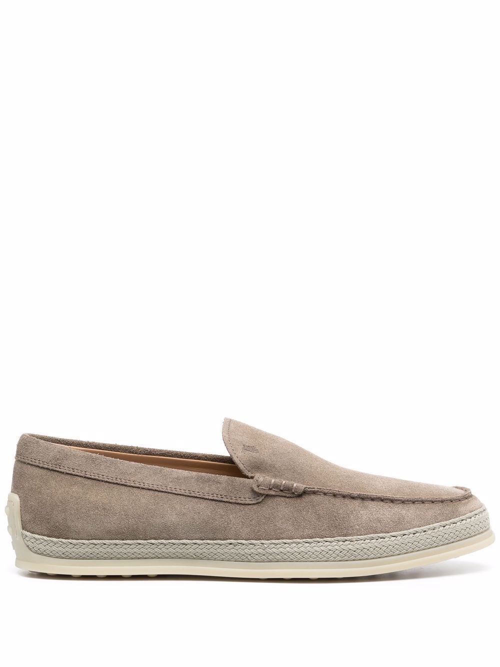 Tod's Suede Round Toe Slippers With Rubber Sole In Gray