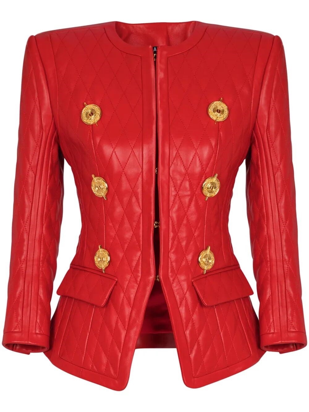 Balmain Sd To Sd 2 Pkts Lambskin Quilted Jacket In Red
