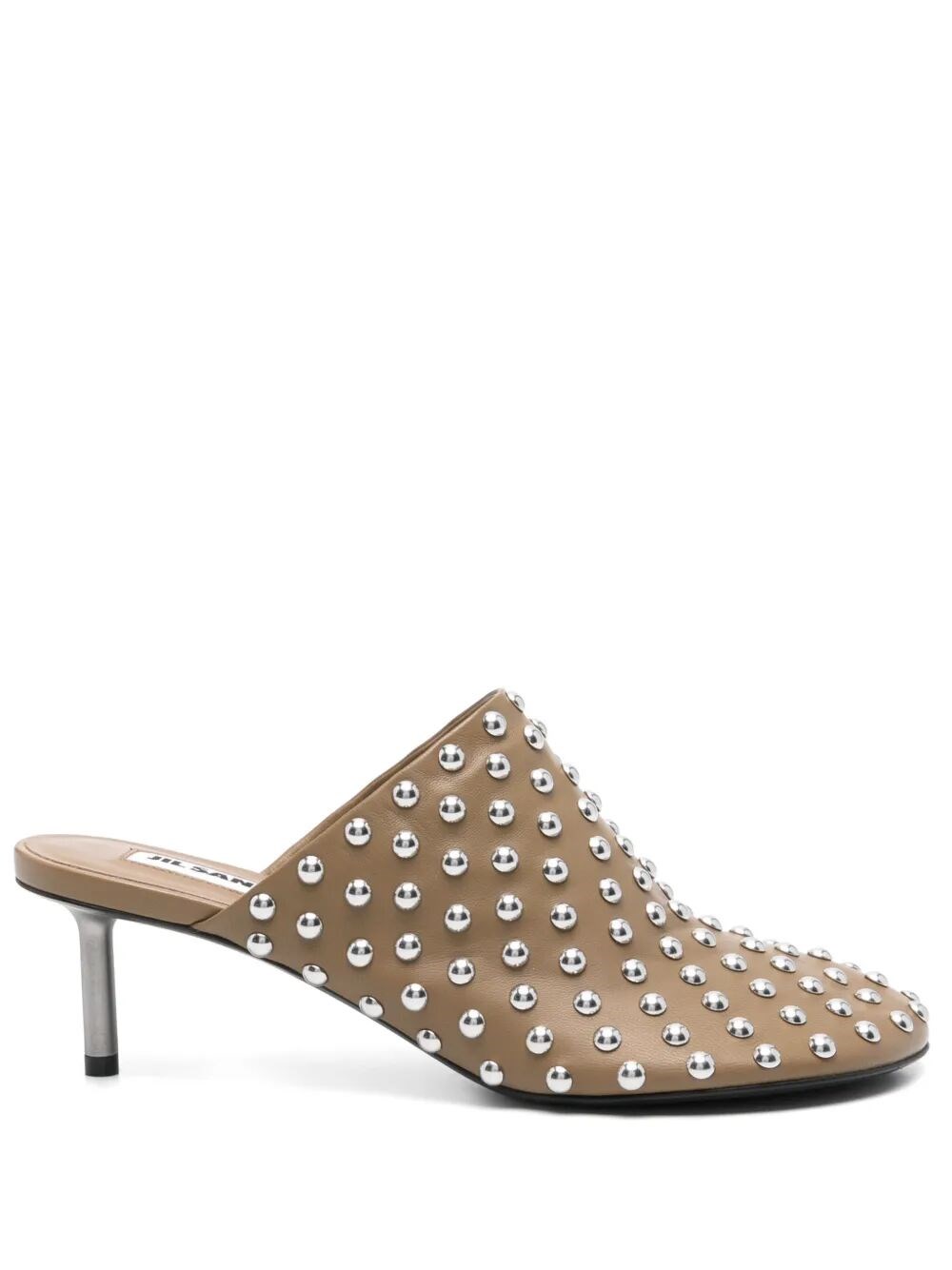 Jil Sander Stiletto Heel Leather Mules Studded Design In Green