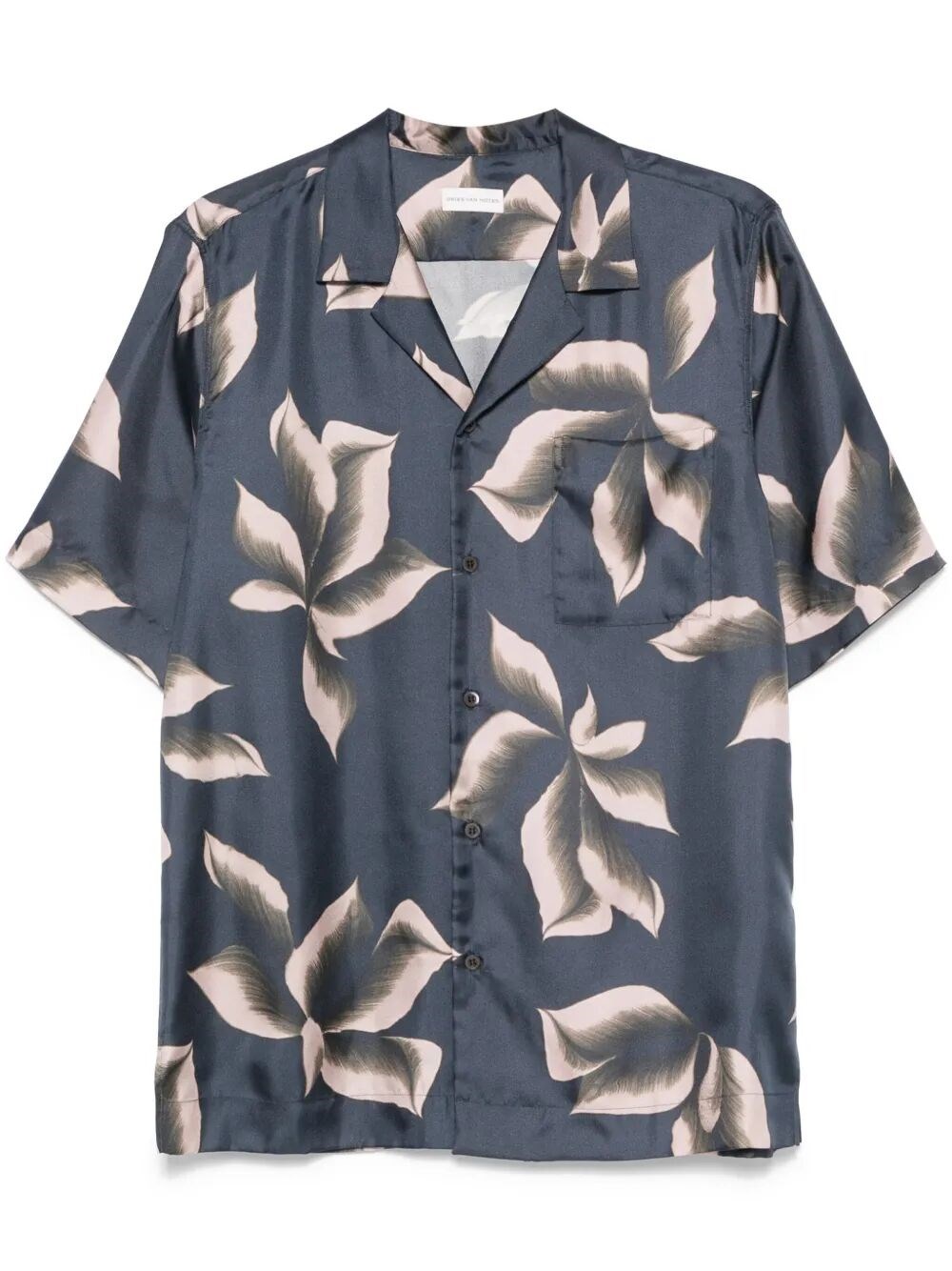 Dries Van Noten Silk Shirt With Floral Pattern And Camp Collar In Blue