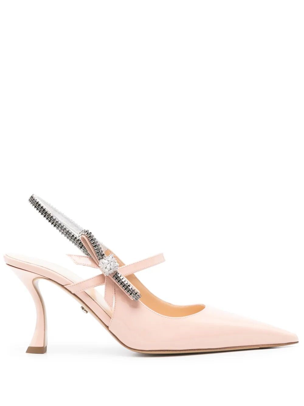 Mach&mach Mach & Mach Crystal Cuba Nude Patent Leather Slingback 85mm Shoes In Beige