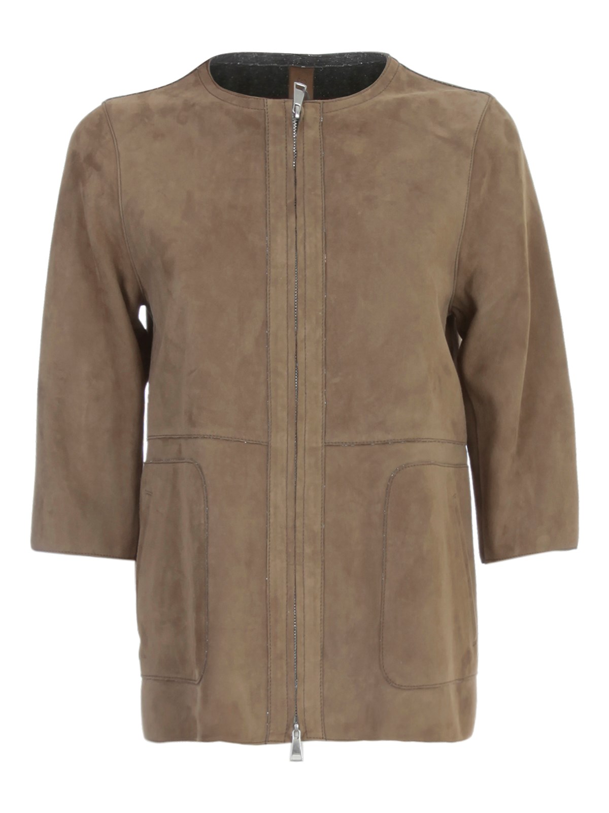 The Jackie Leathers Goat Suede Jacket Crew Neck 3/4s Jersey In Green