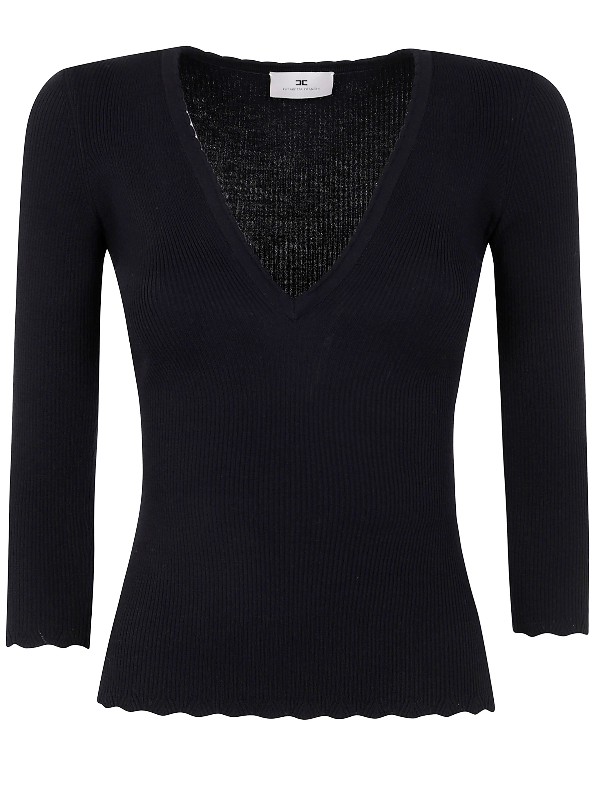 Elisabetta Franchi V Neck Knit Sweater In Black
