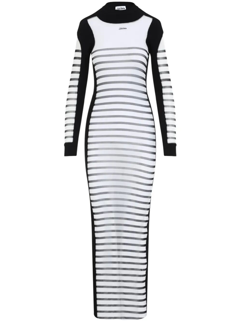 Jean Paul Gaultier Mix Mesh And Knit Long Sleeves Dress Printed Mariniere In White