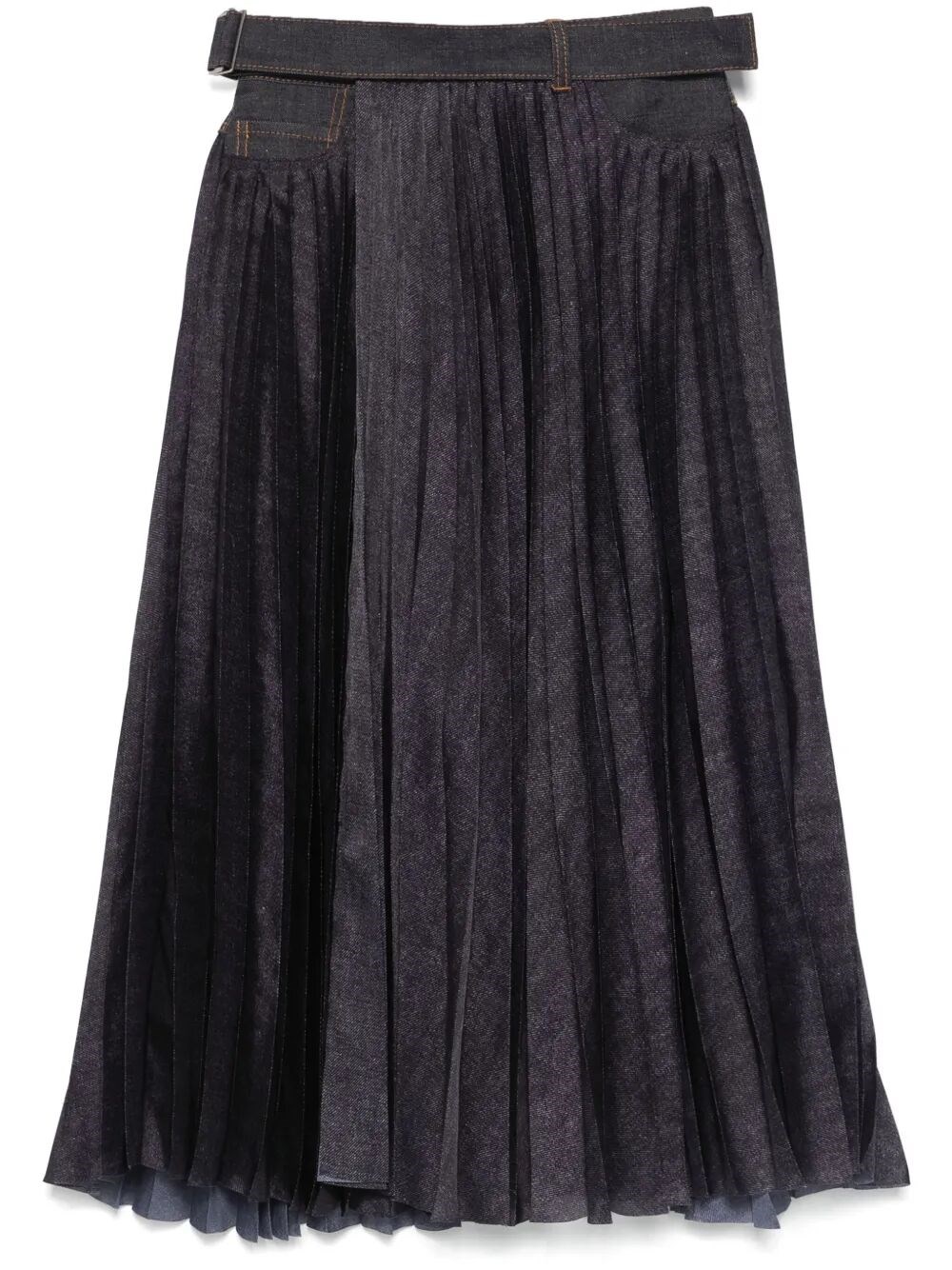 Sacai Pleated Grey Skirt With Denim And Soft Fabric Construction In Black