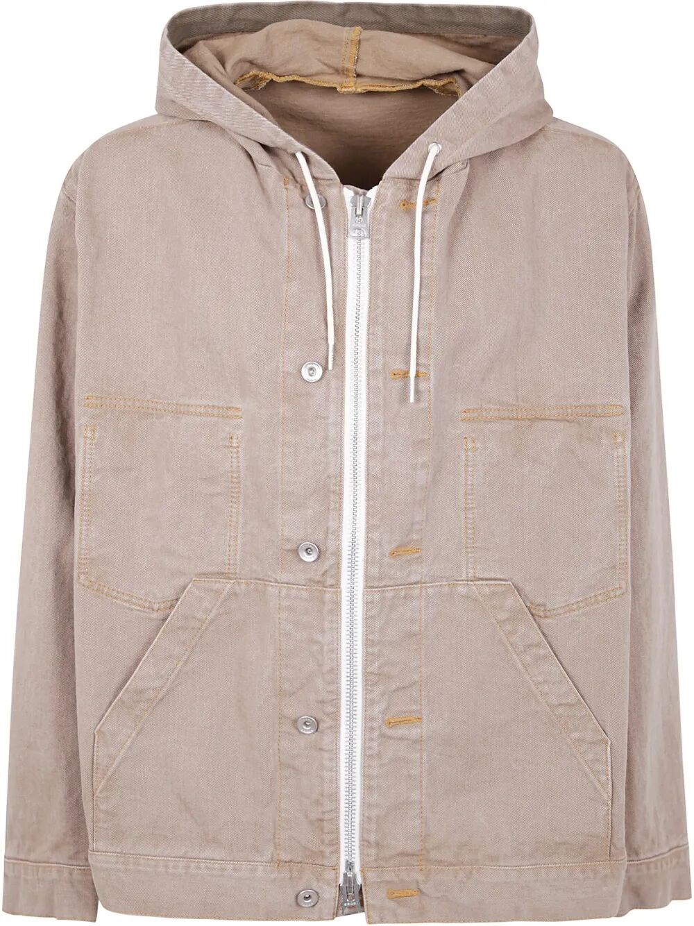 Sacai Denim Jacket With Adjustable Hem And Hood In Beige