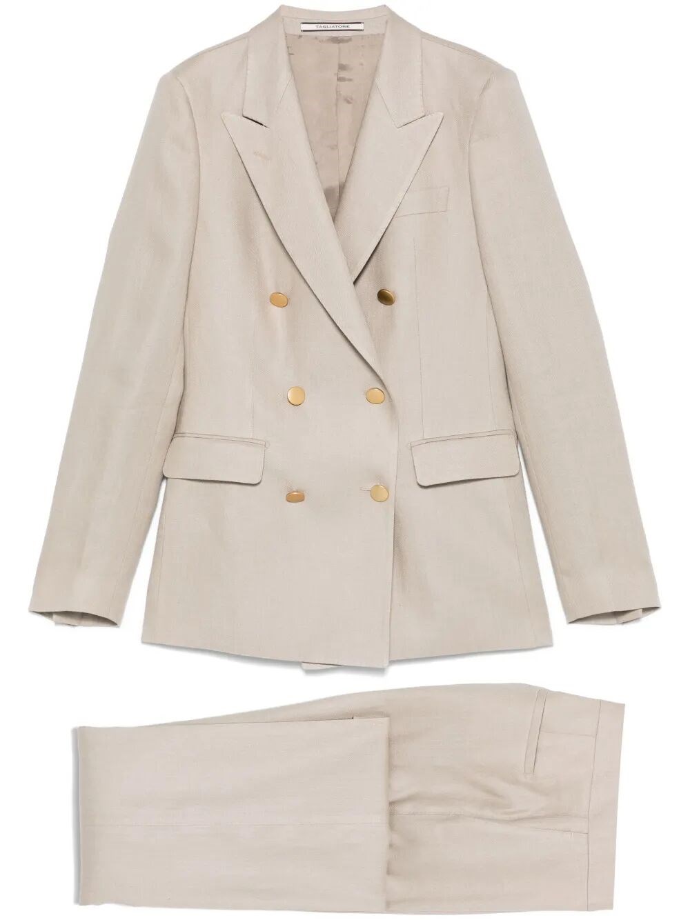 Tagliatore Double-breasted Tailored Suit With Wide-leg Trousers In Beige