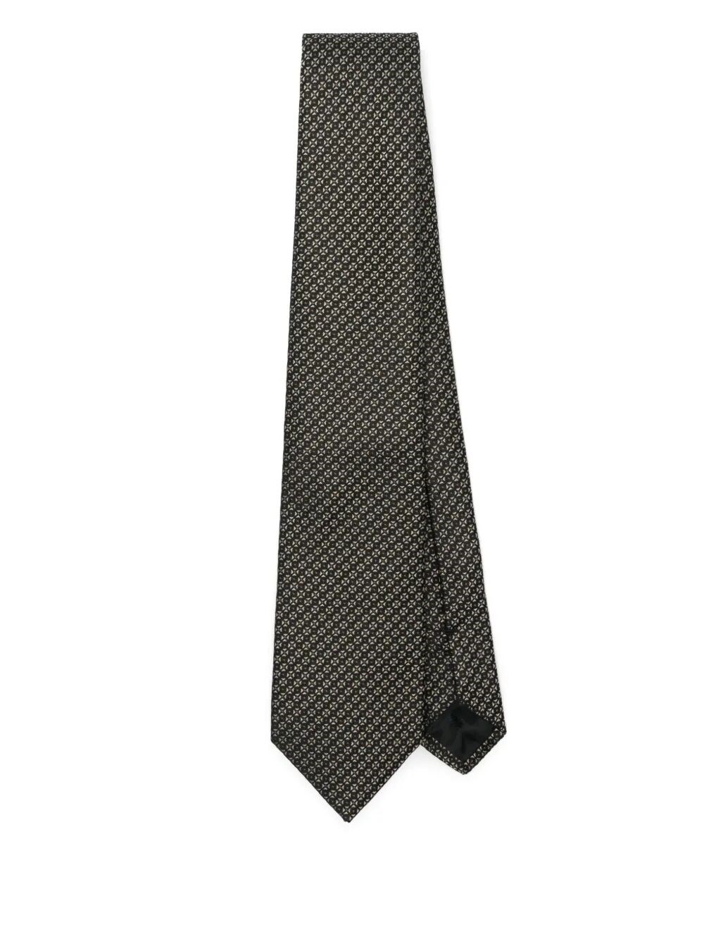Emporio Armani Geometric Pattern Slim Pointed Tip Tie In Gray
