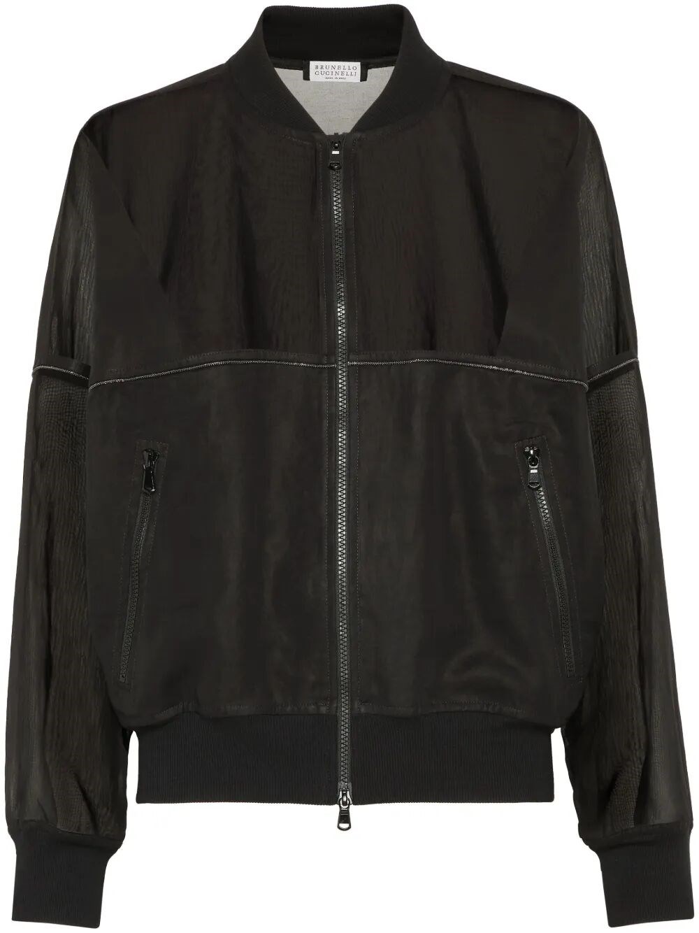 Brunello Cucinelli Transparent Fabric Bomber With Jewelry In Black  