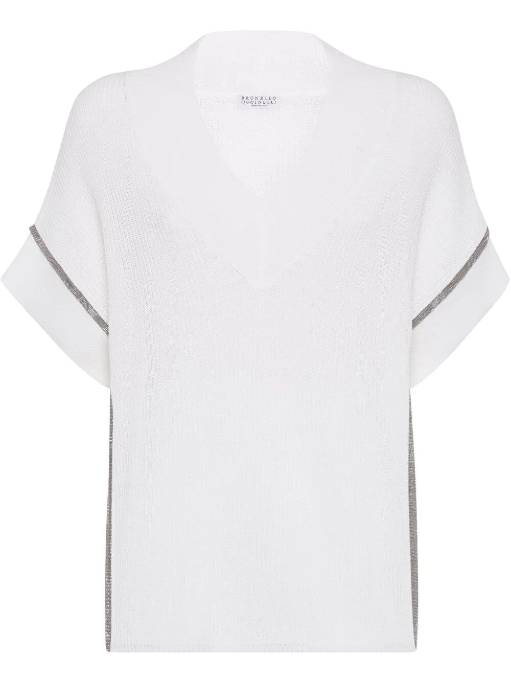 Brunello Cucinelli Textured Ribbed Top With Deep V-neckline In White