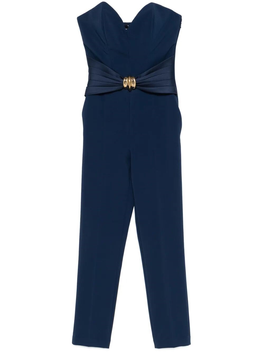 Elisabetta Franchi Flowing Crepe Jumpsuit With Macro Blue Bow In Blue