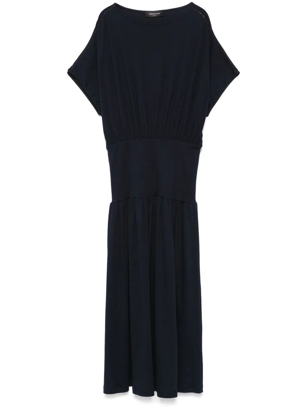 Fabiana Filippi Relaxed Black Midi Dress With Gathered Waist In Blue