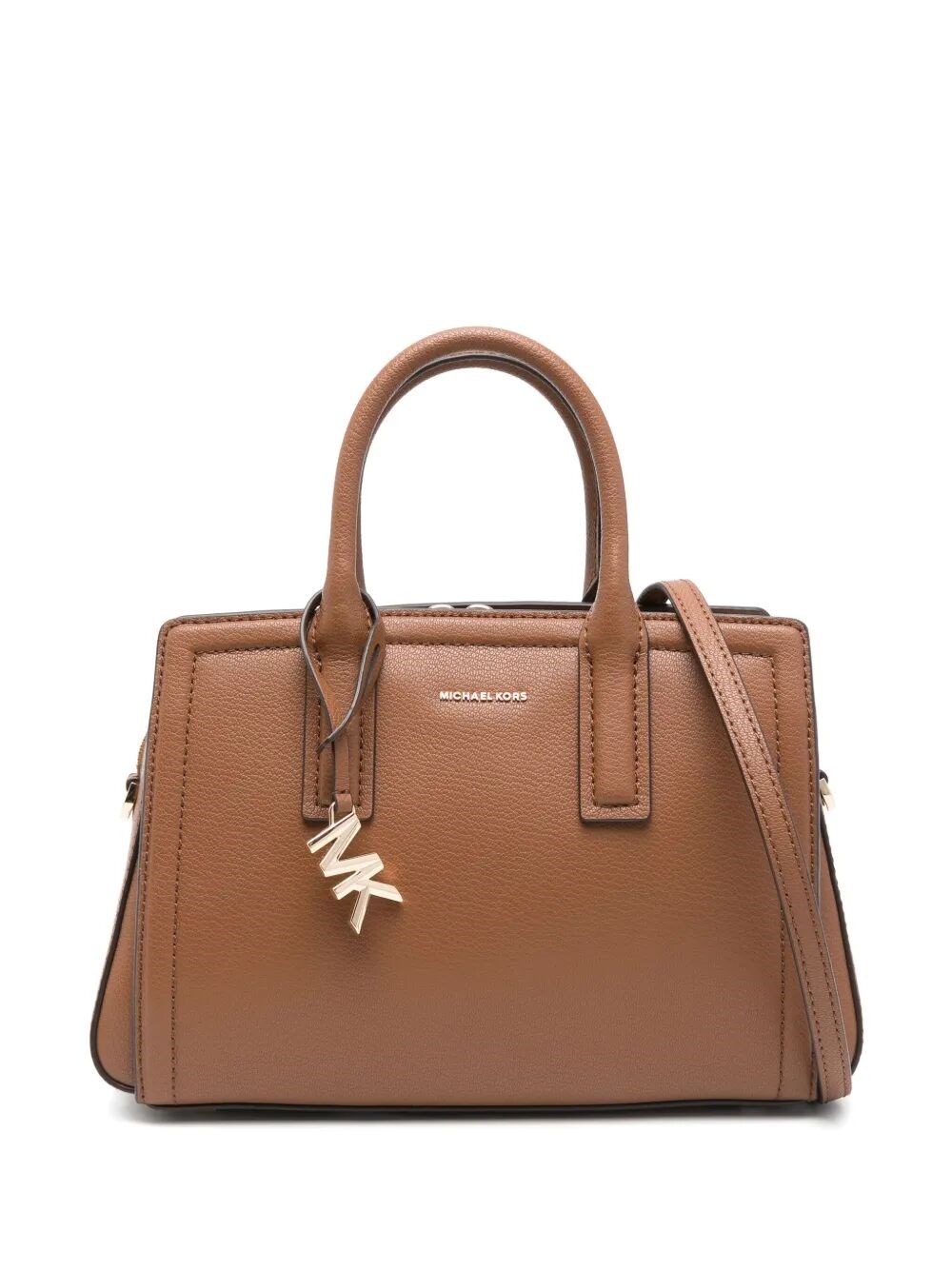 Michael Michael Kors Brown Handbag With Metallic Lettering Logo And Pendant In Brown
