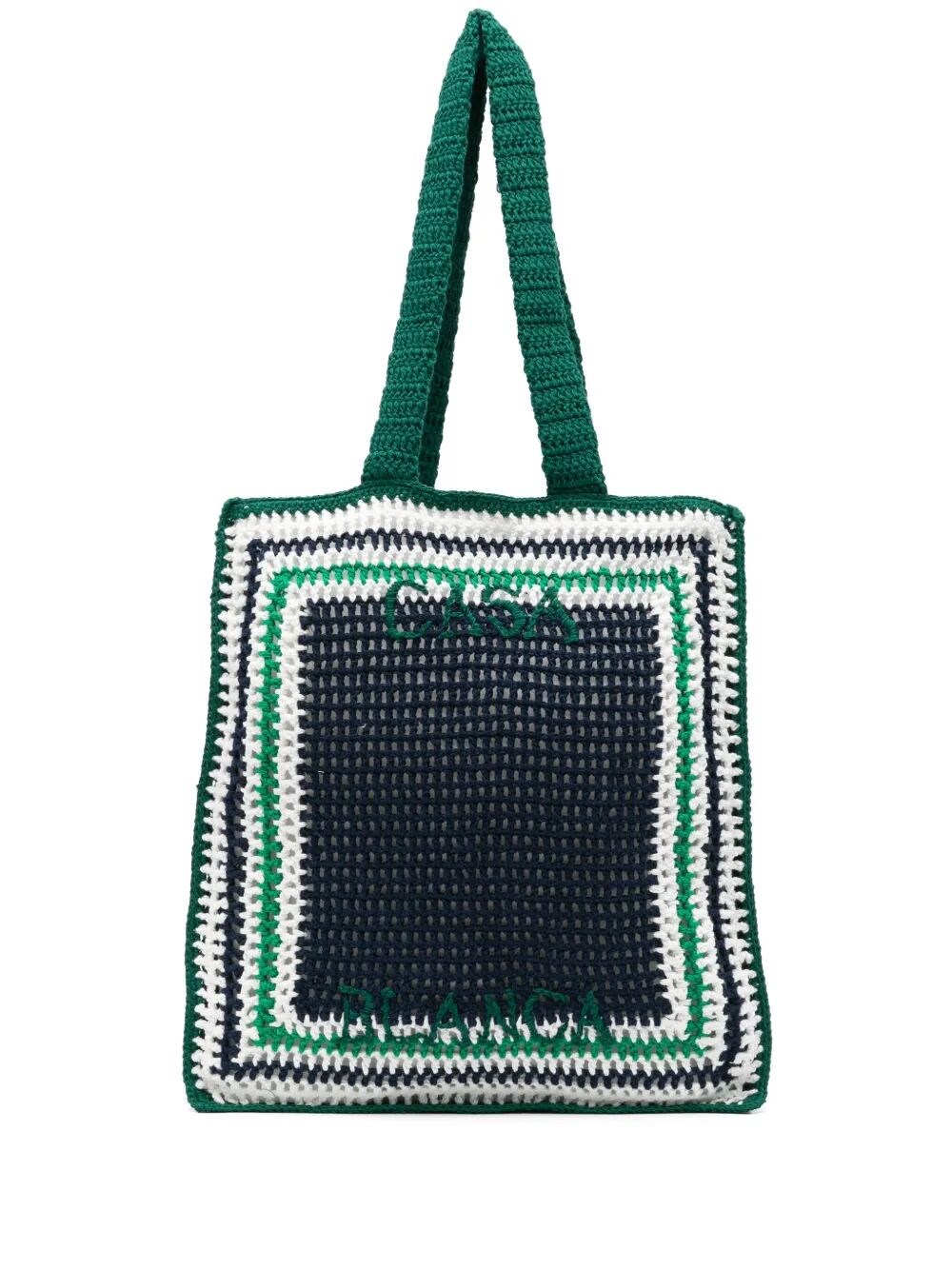 Casablanca Crochet Tote Bag With Two Flat Handles In Blue