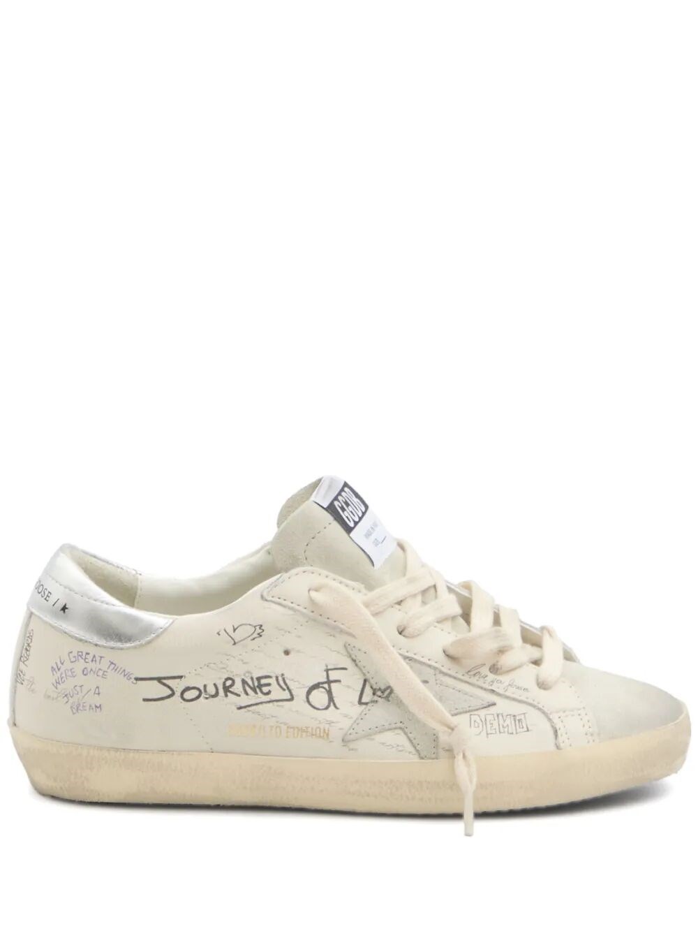 Golden Goose Super Star Leather Upper Suede Star And Toe Laminated Leather Heel Shoes In White