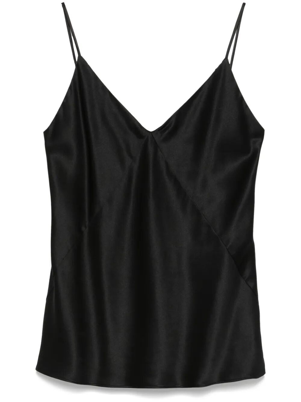 Max Mara V Neck Stretch Silk Satin Tank Top In Black