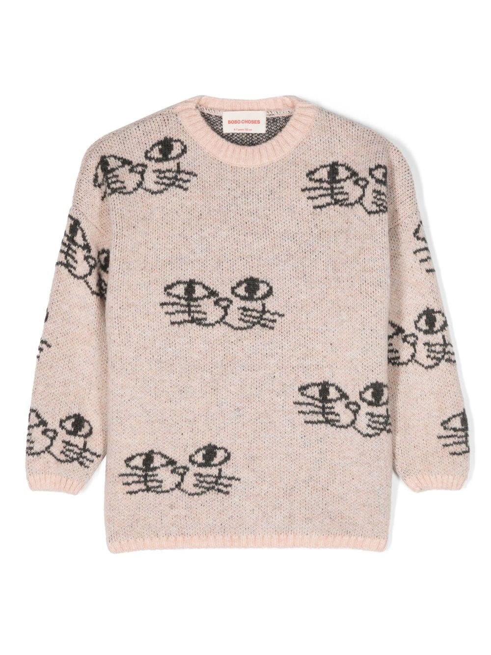 Bobo Choses Smiling Cat All Over Jacquard Jumper In Pink