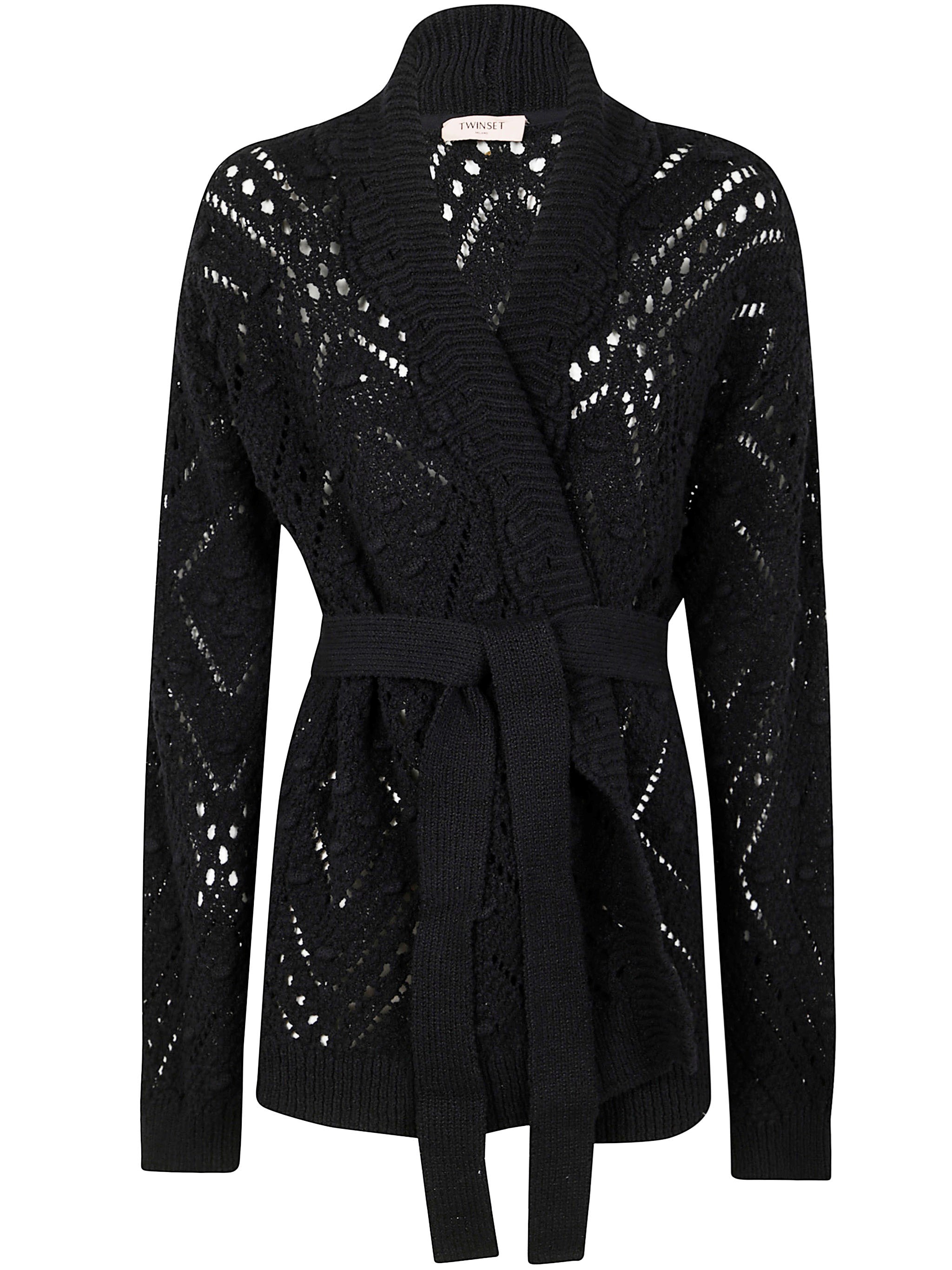 Twinset Twimset Belted Knitted Cardigan In Black
