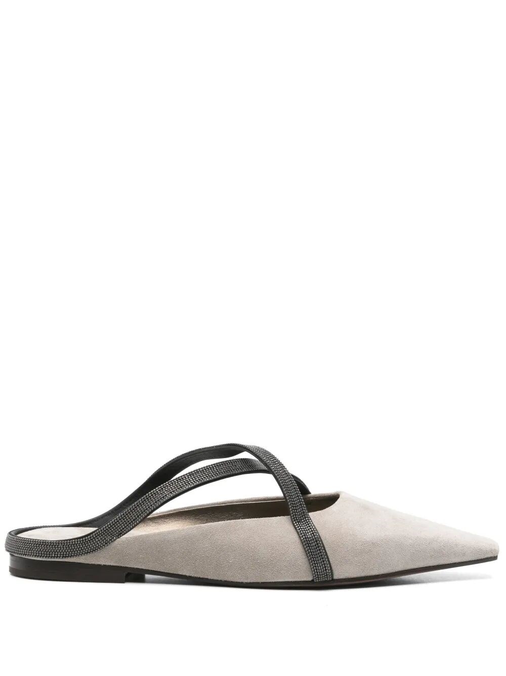 Brunello Cucinelli Square Pointed Ballet Flat With Cross Strap