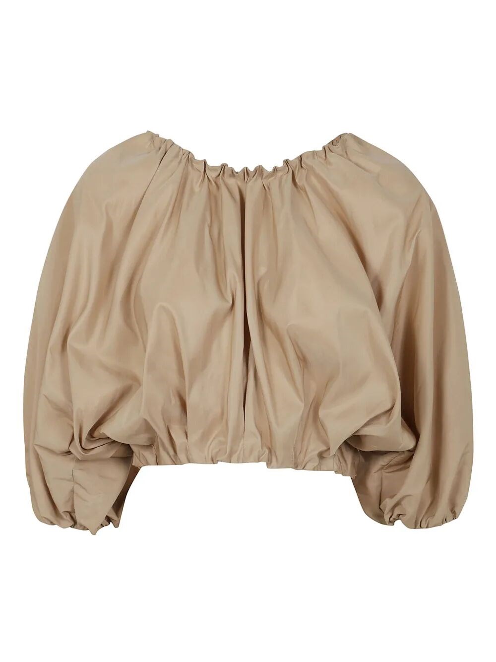 N°21 Beige Taffeta Crop Top With Puff Sleeves